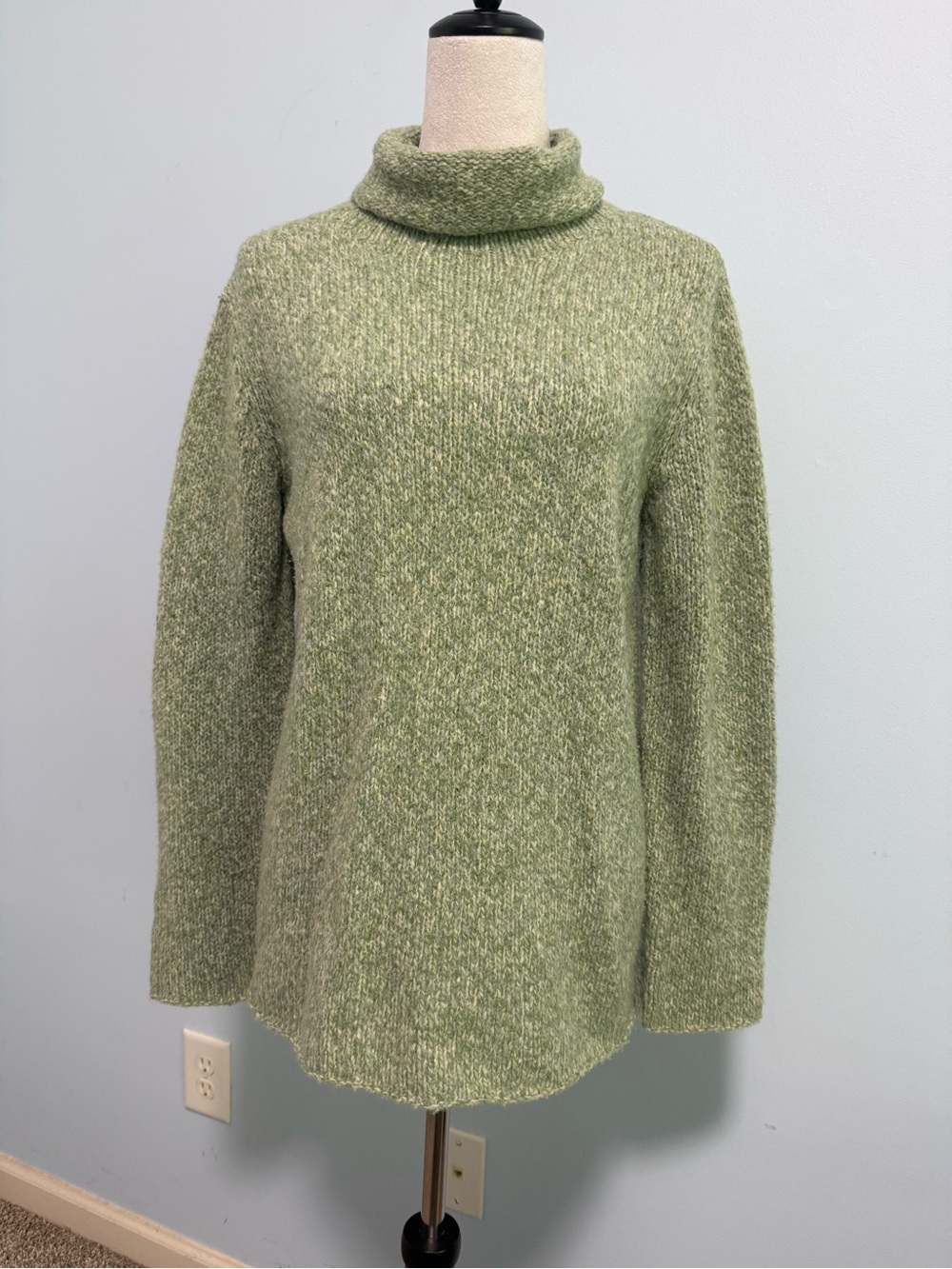 Eileen Fisher Green Marled Wool Blend Turtleneck Tunic Sweater Size M